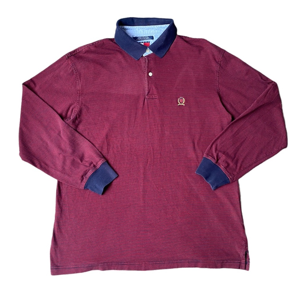 ⛔️Sold⛔️Tommy Hilfiger Men Red Long Sleeve 100% Cotton Casual Polo T Shirt Sz XL - Picture 1 of 9